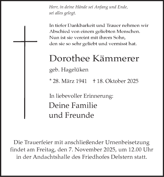 Traueranzeige von Dorothee Kämmerer von Tageszeitung