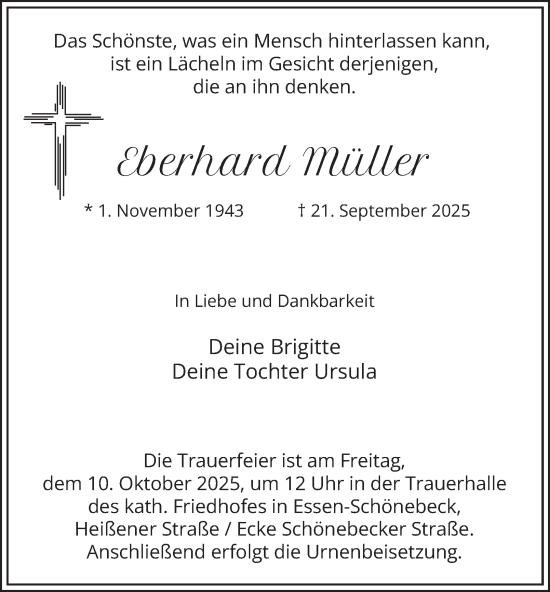 Traueranzeige von Eberhard Müller von Tageszeitung