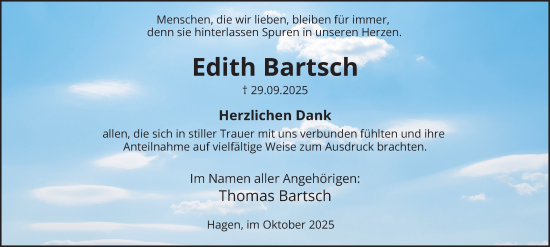 Traueranzeige von Edith Bartsch von Tageszeitung