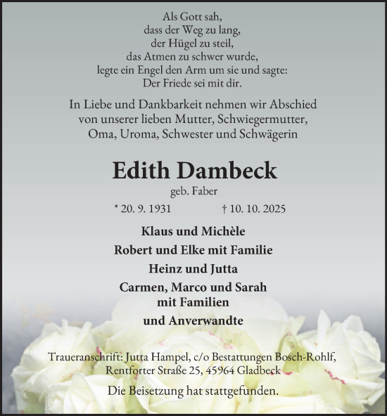 Traueranzeige von Edith Dambeck von Tageszeitung