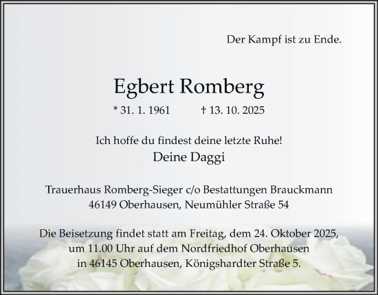 Traueranzeige von Egbert Romberg von Tageszeitung
