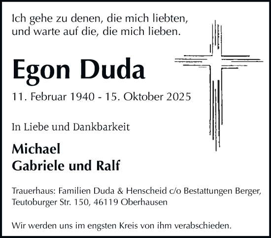 Traueranzeige von Egon Duda von Tageszeitung