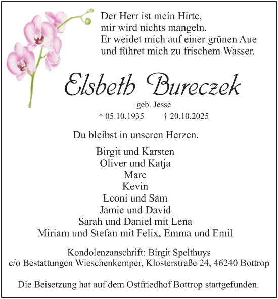 Traueranzeige von Elsbeth Bureczek von Tageszeitung