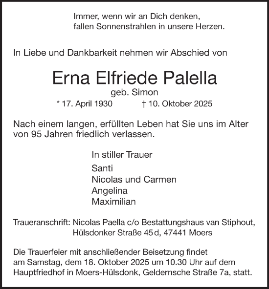 Traueranzeige von Erna Elfriede Palella von Tageszeitung
