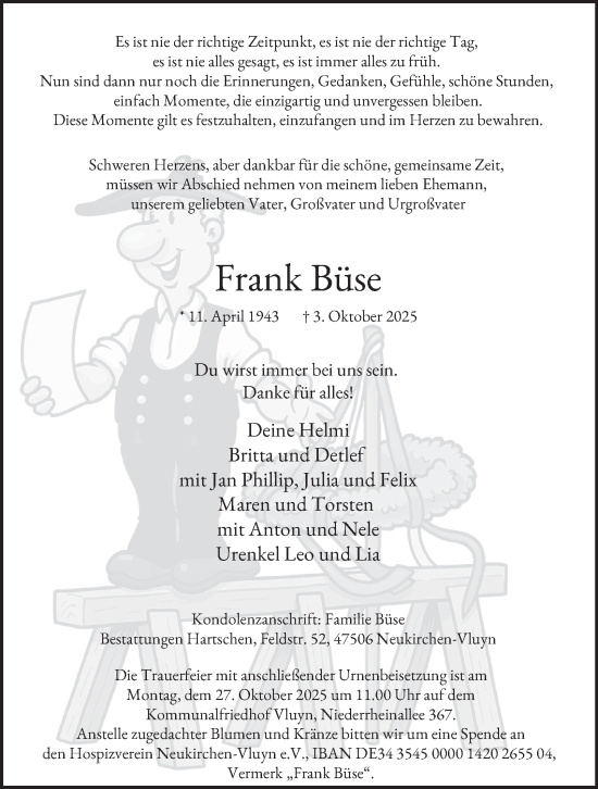 Traueranzeige von Frank Büse von Tageszeitung