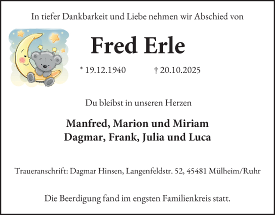 Traueranzeige von Fred Erle von Tageszeitung
