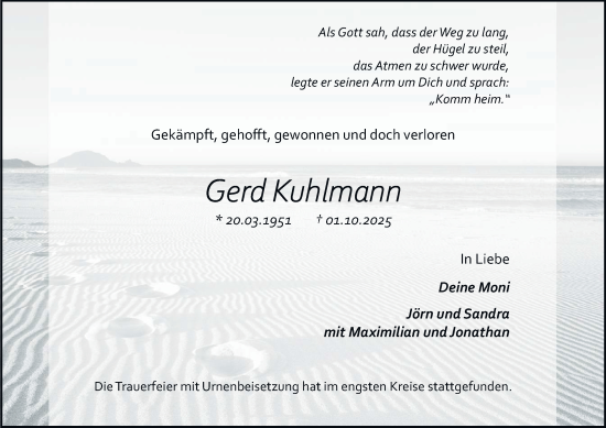 Traueranzeige von Gerd Kuhlmann von Tageszeitung