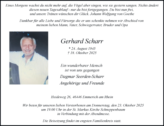 Traueranzeige von Gerhard Scharr von Tageszeitung