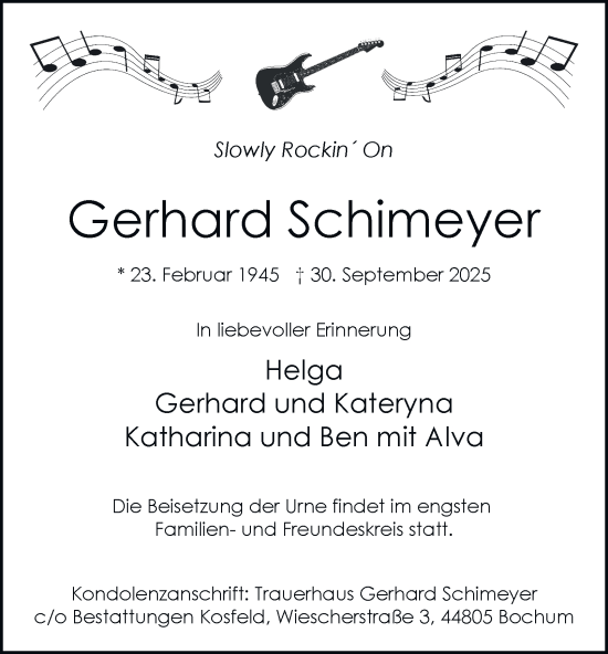 Traueranzeige von Gerhard Schimeyer von Tageszeitung