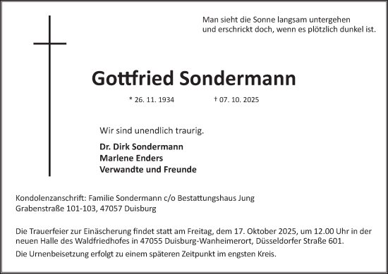 Traueranzeige von Gottfried Sondermann von Tageszeitung