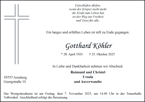 Traueranzeige von Gotthard Köhler von Tageszeitung