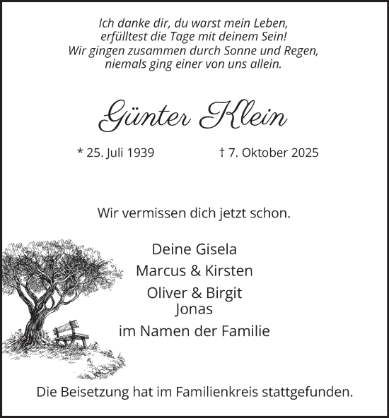 Traueranzeige von Günter Klein von Tageszeitung