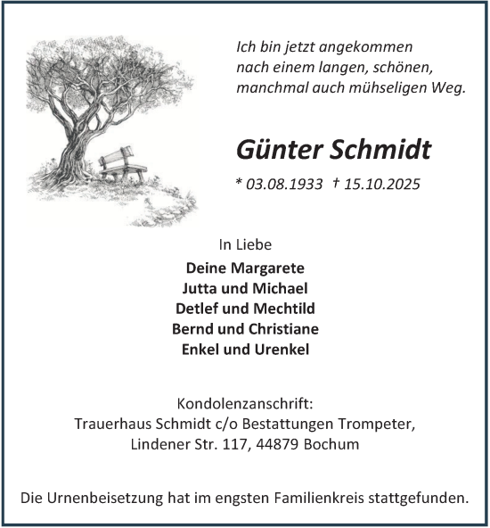 Traueranzeige von Günter Schmidt von Tageszeitung