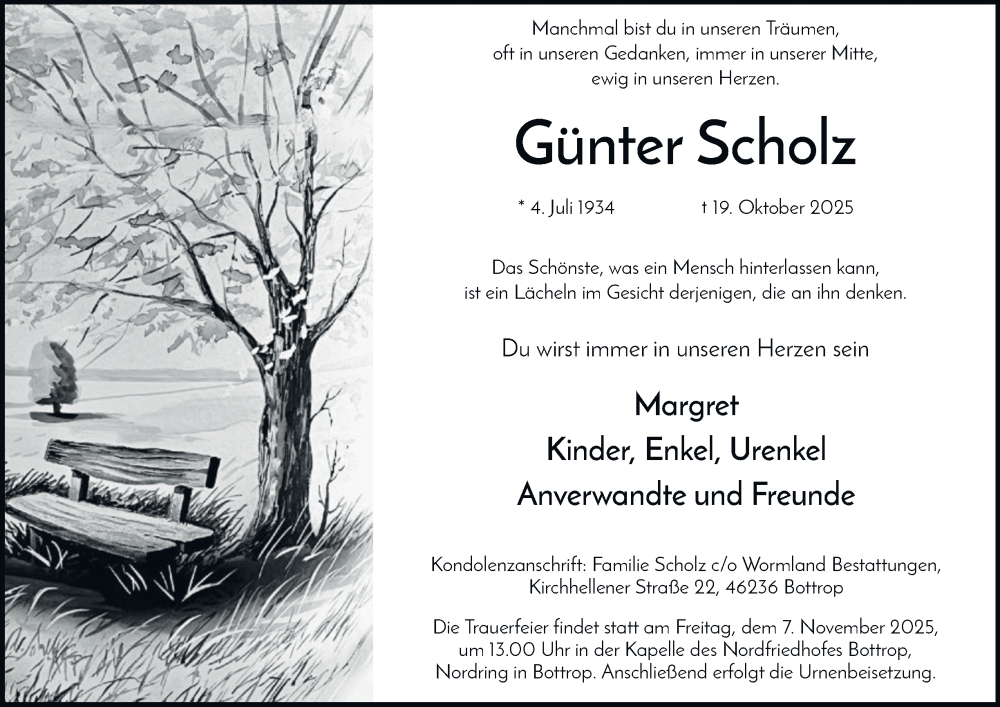  Traueranzeige für Günter Scholz vom 01.11.2025 aus Tageszeitung