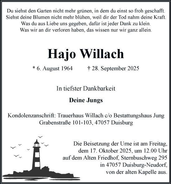 Traueranzeige von Hajo Willach von Tageszeitung