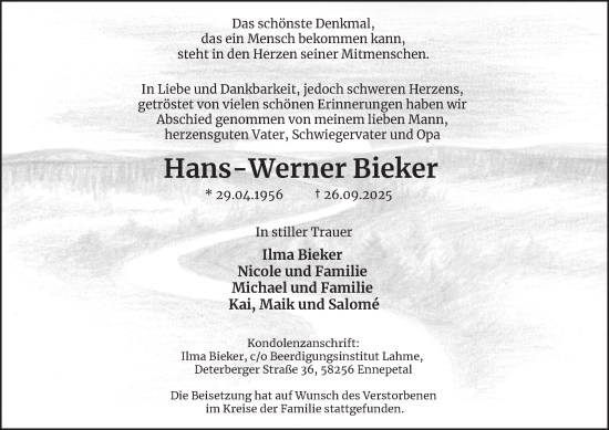 Traueranzeige von Hans-Werner Bieker von Tageszeitung