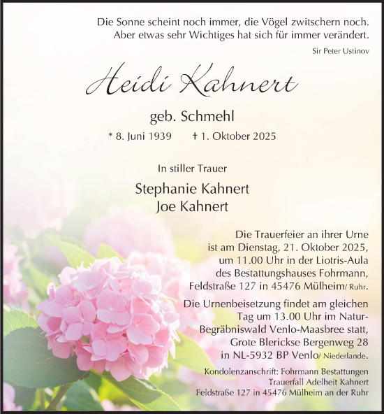 Traueranzeige von Heidi Kahnert von Tageszeitung