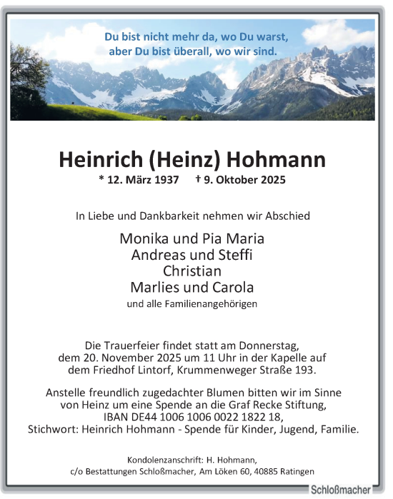Traueranzeige von Heinrich Hohmann von Tageszeitung
