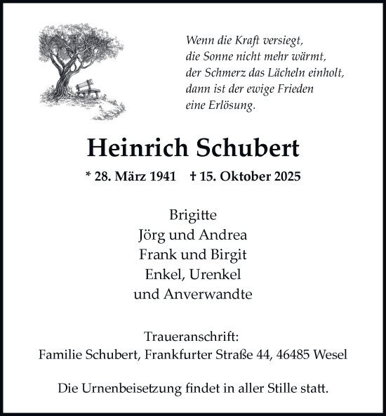 Traueranzeige von Heinrich Schubert von Tageszeitung