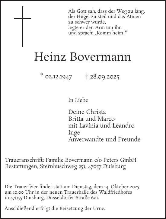 Traueranzeige von Heinz Bovermann von Tageszeitung