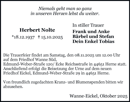 Traueranzeige von Herbert Nolte von Tageszeitung
