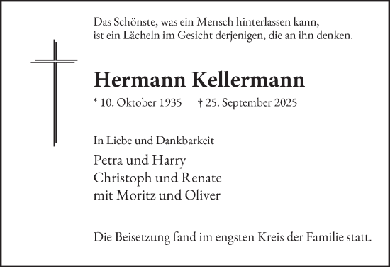 Traueranzeige von Hermann Kellermann von Tageszeitung