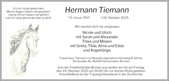 Traueranzeige von Hermann Tiemann von Tageszeitung