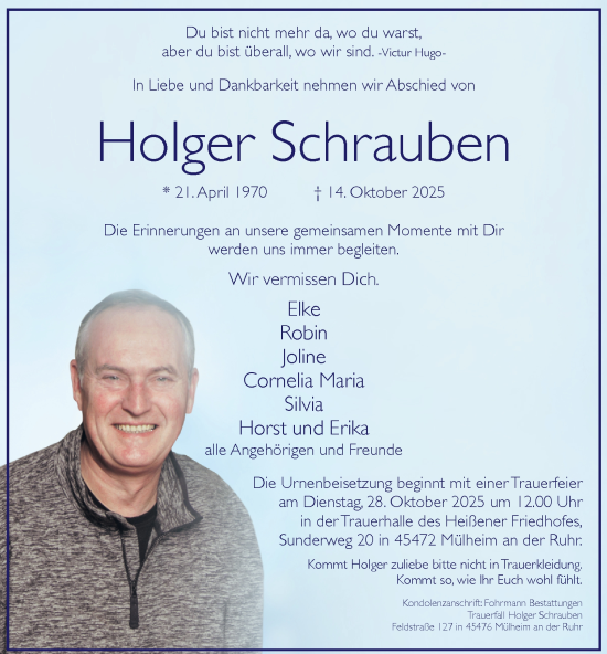 Traueranzeige von Holger Schrauben von Tageszeitung