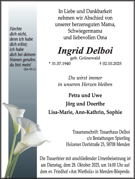 Traueranzeige von Ingrid Delboi von Tageszeitung