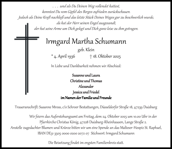 Traueranzeige von Irmgard Martha Schumann von Tageszeitung