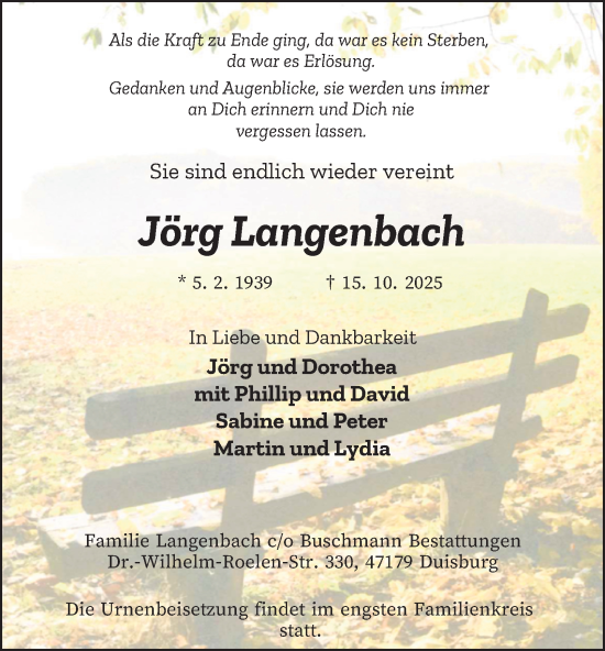 Traueranzeige von Jörg Langenbach von Tageszeitung