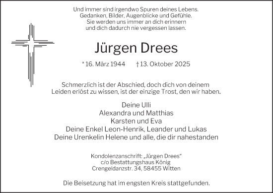 Traueranzeige von Jürgen Drees von Tageszeitung