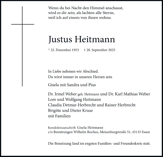 Traueranzeige von Justus Heitmann von Tageszeitung