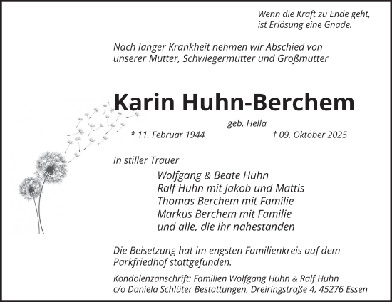 Traueranzeige von Karin Huhn-Berchem von Tageszeitung