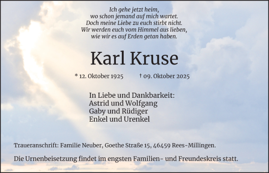 Traueranzeige von Karl Kruse von Tageszeitung