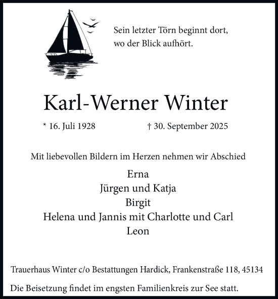 Traueranzeige von Karl-Werner Winter von Tageszeitung