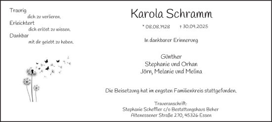 Traueranzeige von Karola Schramm von Tageszeitung