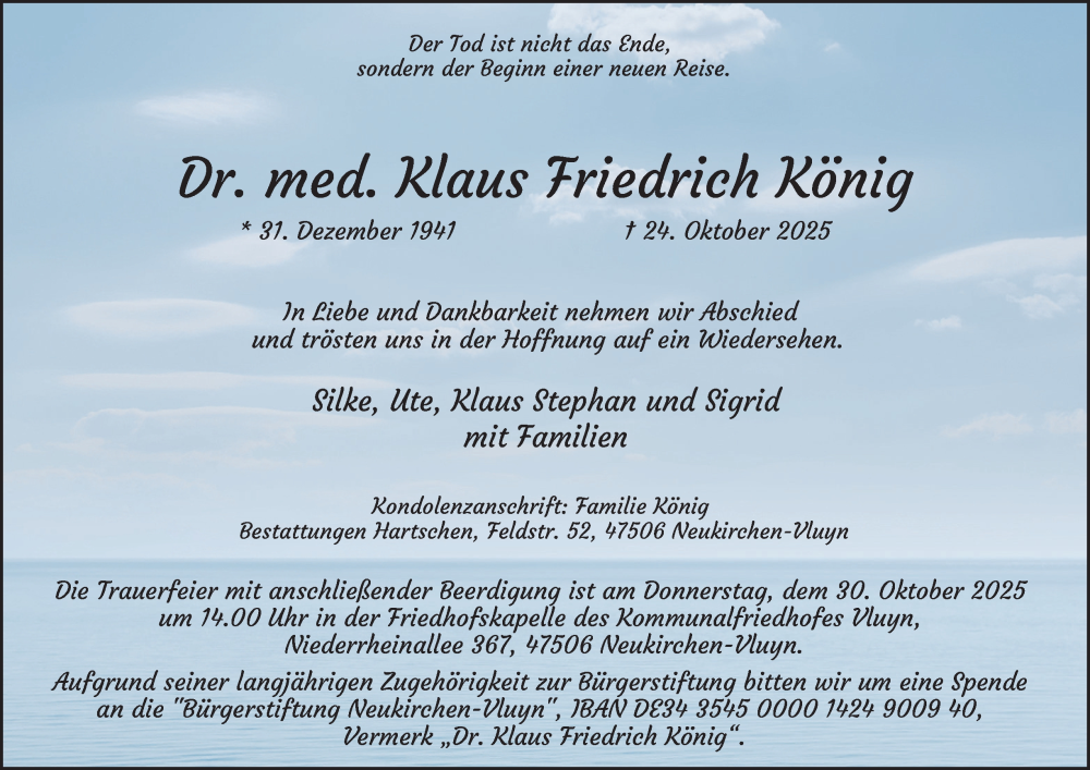  Traueranzeige für Klaus Friedrich König vom 29.10.2025 aus Tageszeitung