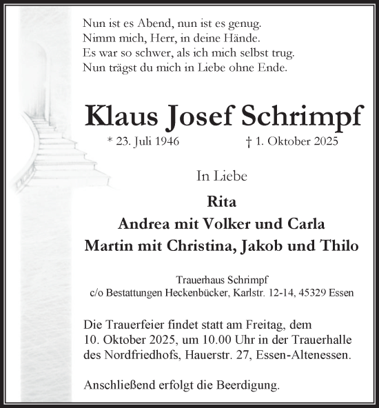 Traueranzeige von Klaus Josef Schrimpf von Tageszeitung