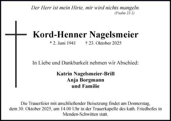 Traueranzeige von Kord-Henner Nagelsmeier von Tageszeitung