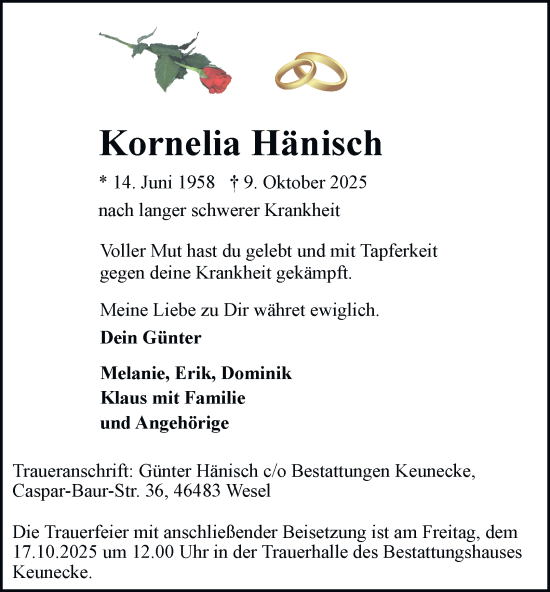 Traueranzeige von Kornelia Hänisch von Tageszeitung