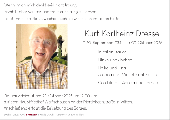 Traueranzeige von Kurt Karlheinz Dressel von Tageszeitung