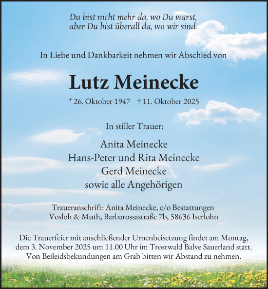 Traueranzeige von Lutz Meinecke von Tageszeitung