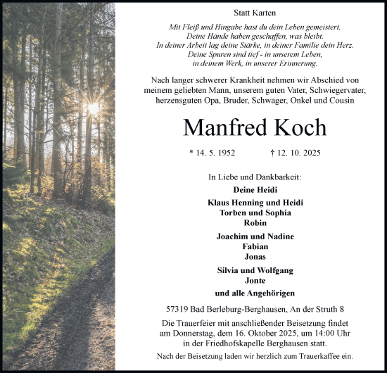 Traueranzeige von Manfred Koch von Tageszeitung