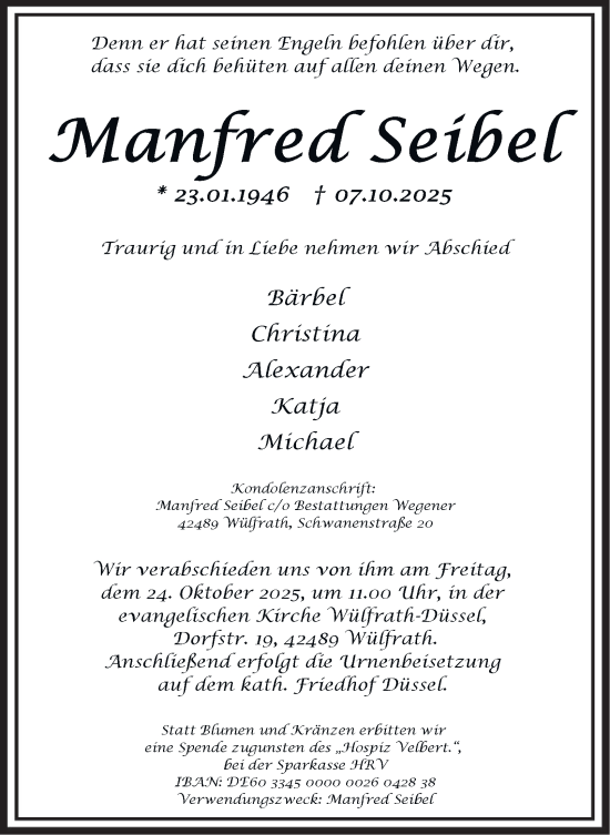 Traueranzeige von Manfred Seibel von Tageszeitung
