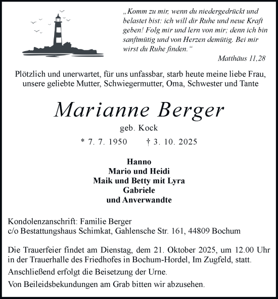 Traueranzeige von Marianne Berger von Tageszeitung