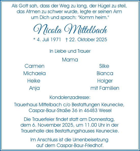 Traueranzeige von Nicola Mittelbach von Tageszeitung