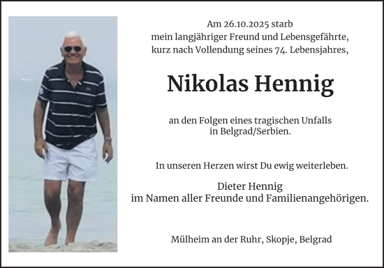Traueranzeige von Nikolas Hennig von Tageszeitung