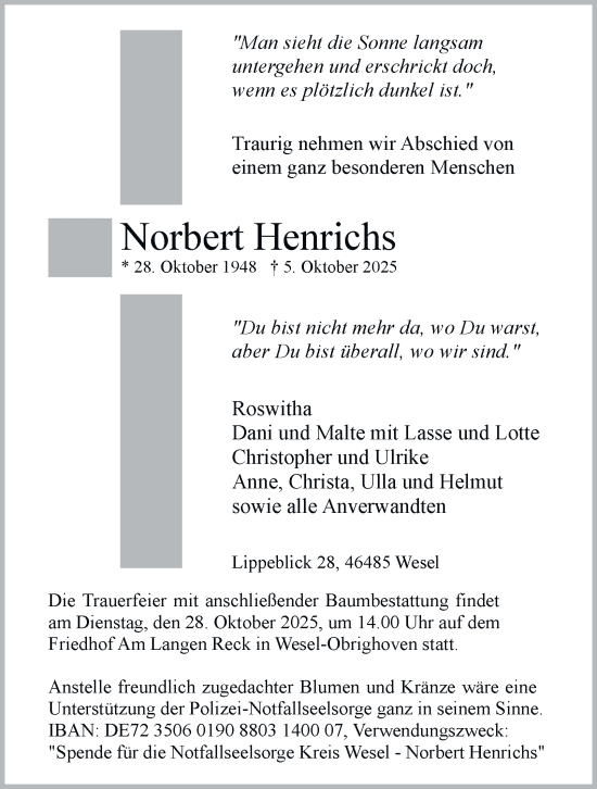 Traueranzeige von Norbert Henrichs von Tageszeitung