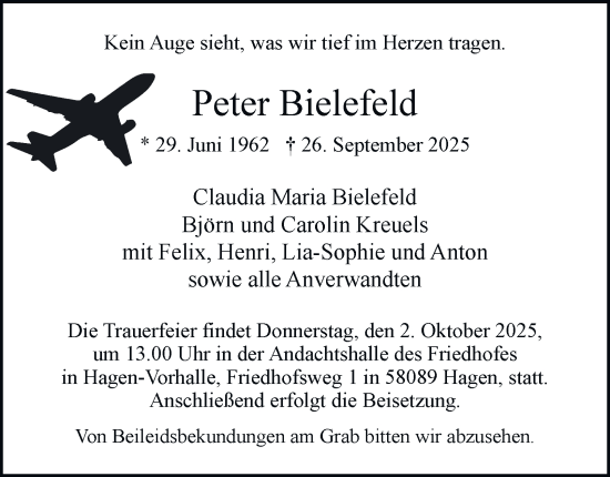 Traueranzeige von Peter Bielefeld von Tageszeitung